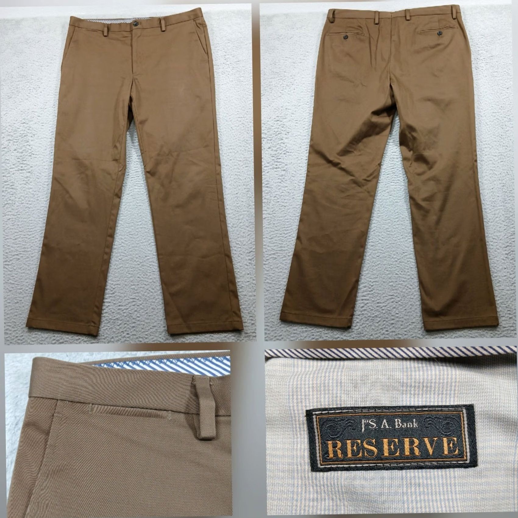 Jos. A. Bank Jos. A. Bank Reserve Chino Pants Flat Front Slacks Brown Dark Tan 38x32 Men's Size US 38 / EU 54 - 2 Thumbnail