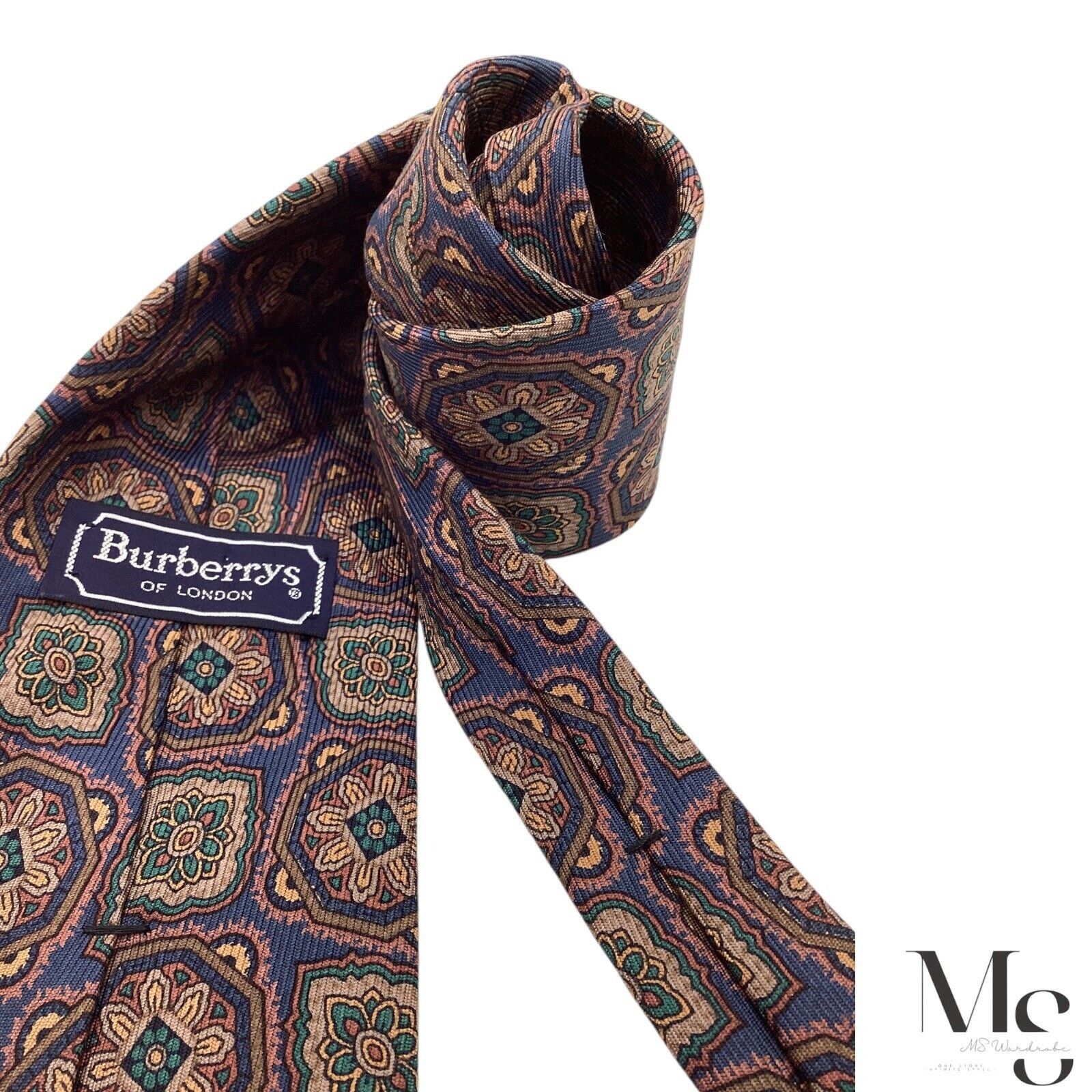 Burberry BURBERRYS OF LONDON Blue Medallion Print Luxury Silk Tie H.M Size ONE SIZE - 5 Thumbnail