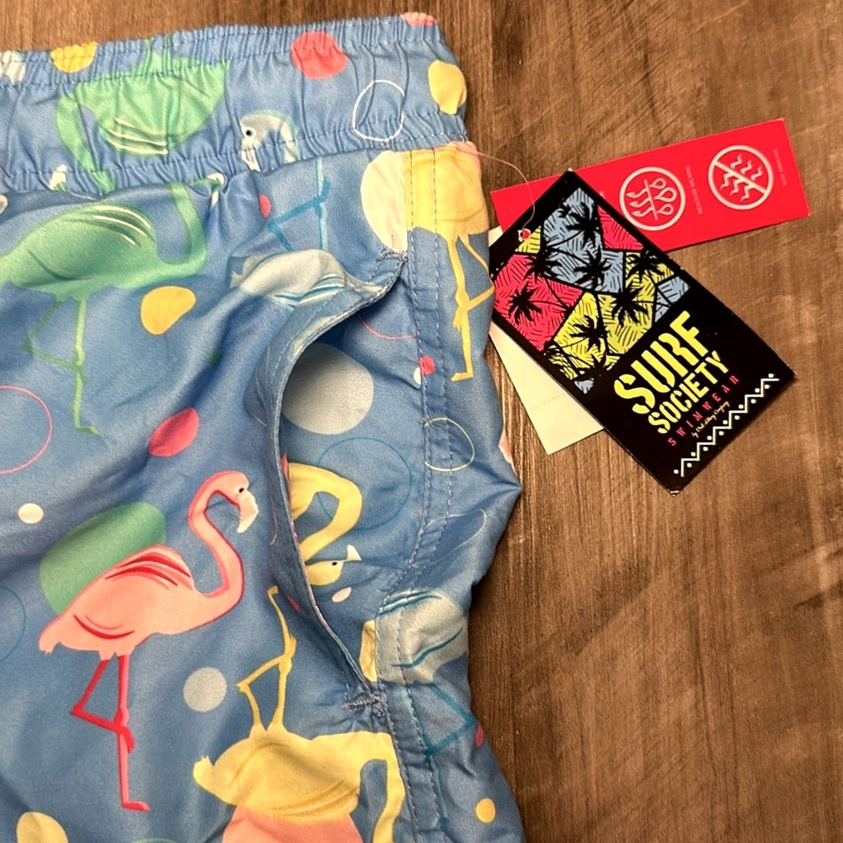 Vintage Surf Society Flamingo Swim Trunks - L Men Bottom Blue Regular NWT Size US 33 - 4 Thumbnail