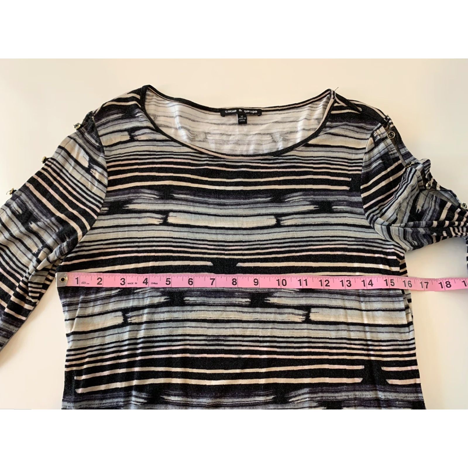 Vintage Cable & Gauge Striped Long Sleeve Shirt Women's M Black Gray Accents Button Blouse Size M / US 6-8 / IT 42-44 - 3 Thumbnail