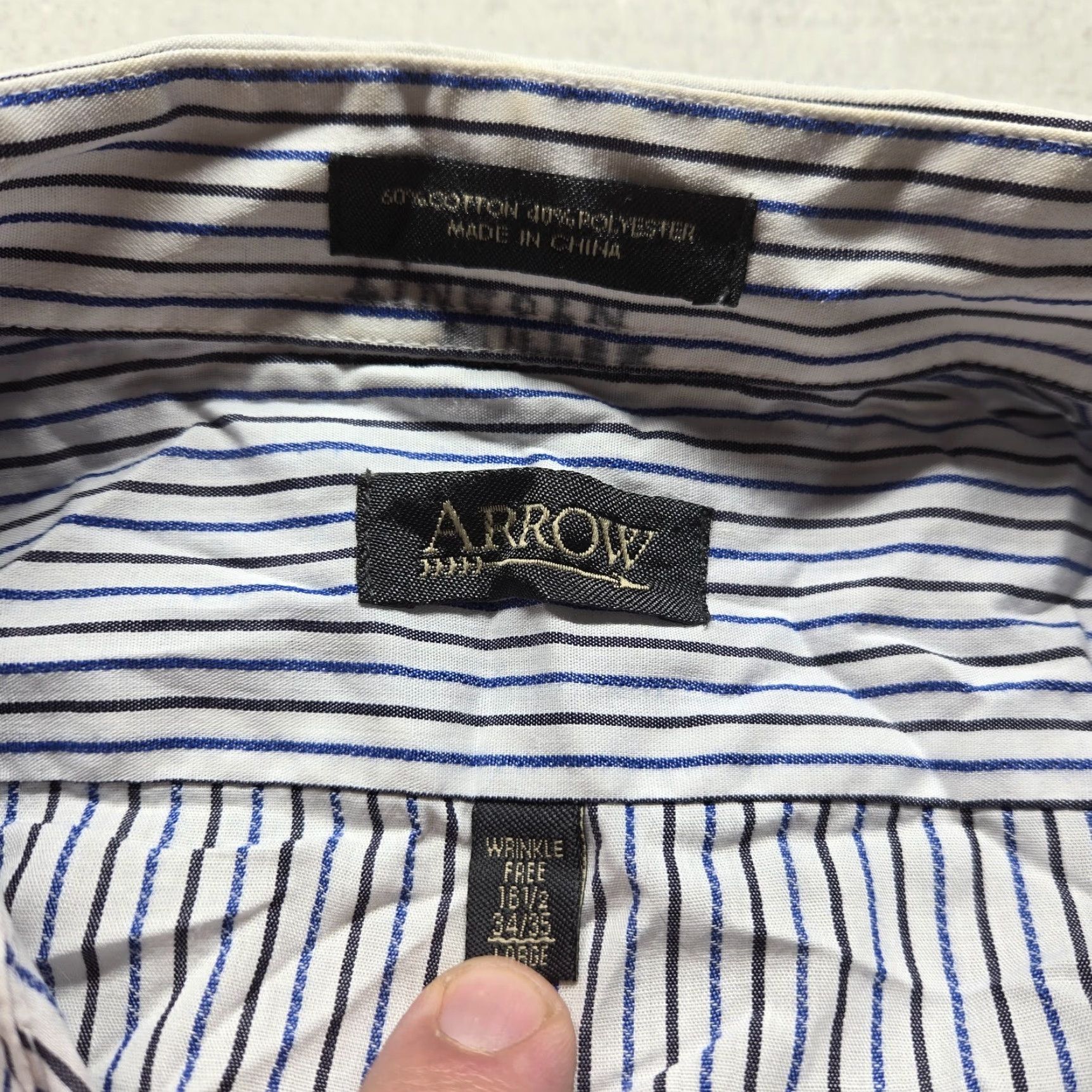 Arrow Arrow Shirt Men 15.5 34/35 White Striped Button-Up Long Sleeve Cotton Blend Knit Classic All Seasons Casual Business Vintage No N/A Size US L / EU 52-54 / 3 - 2 Thumbnail