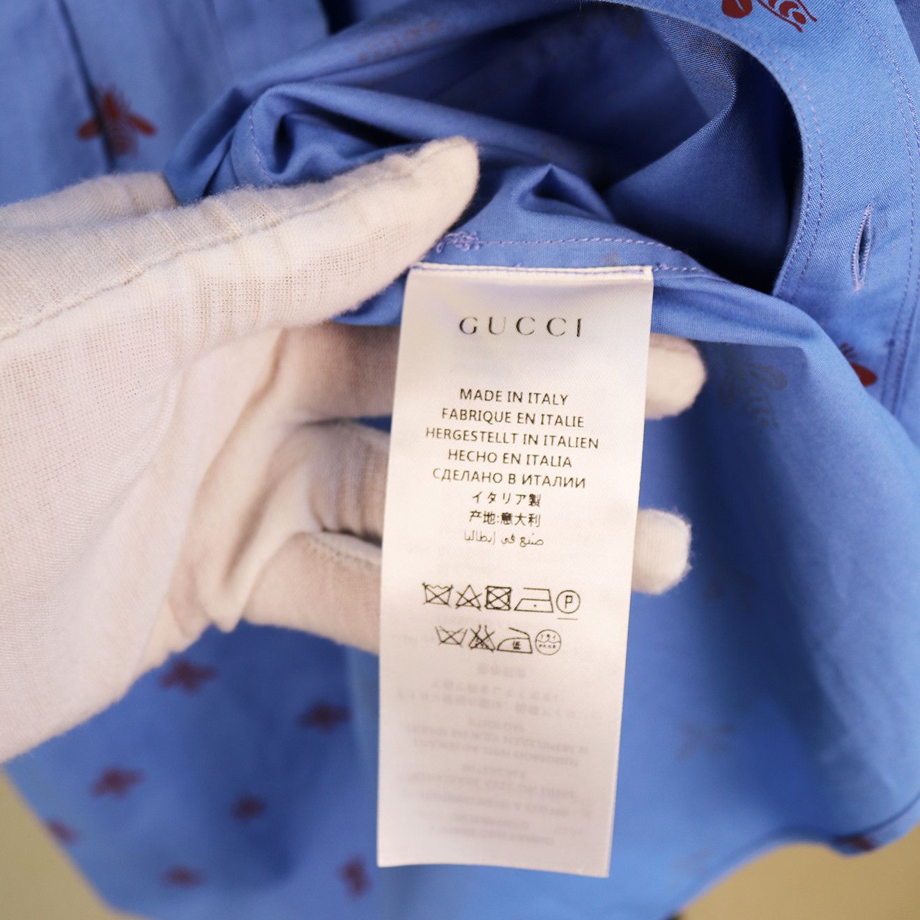 Gucci Gucci Blue Cotton Shirt with Chest Pockets and Red Bee Size US M / EU 48-50 / 2 - 6 Thumbnail