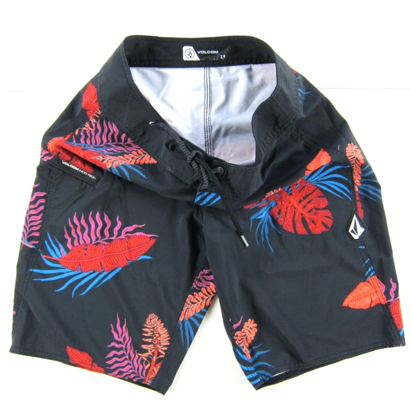 Volcom VINTAGE Volcom Mod-Tech Black Red Blue Stretch Pocket Swim Surf Beach Board Short 29 Size US 29 - 4 Thumbnail
