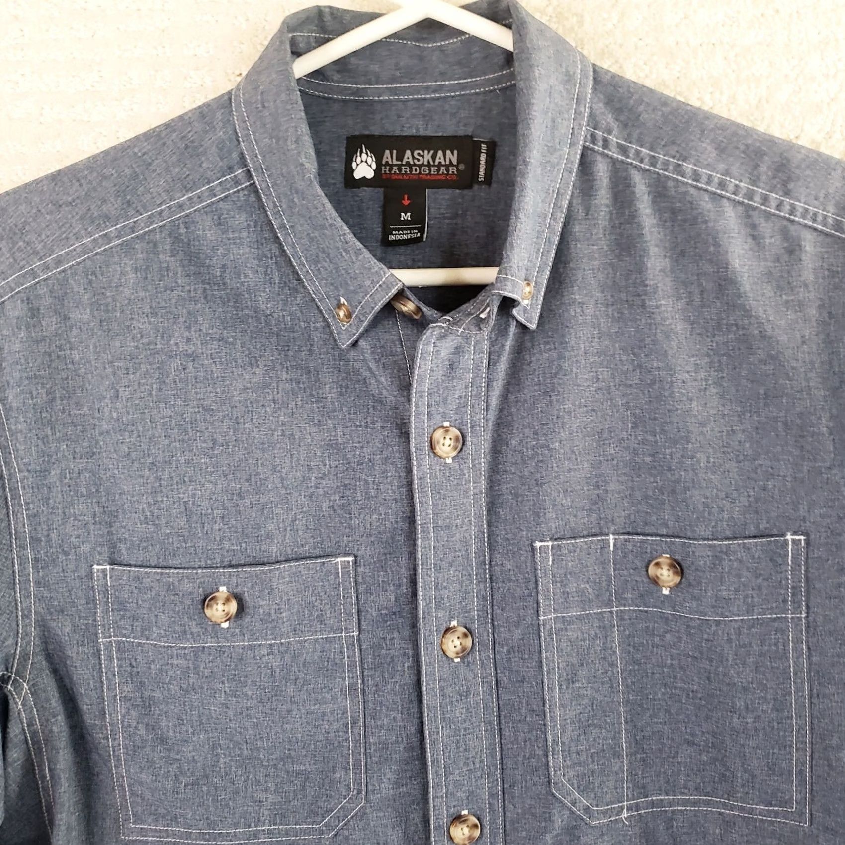 CO Alaskan Hardgear by Duluth Trading Co Men Blue Denim Chambray Button-Up Short Sleeve Shirt M Size US M / EU 48-50 / 2 - 3 Thumbnail