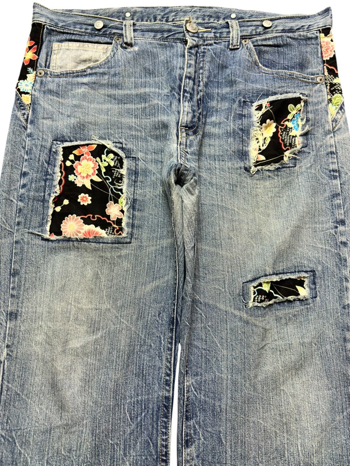 JNCO Vintage Japanese Brand Baggy Floral Sashiko Boro Style Jeans Size US 41 - 2 Thumbnail