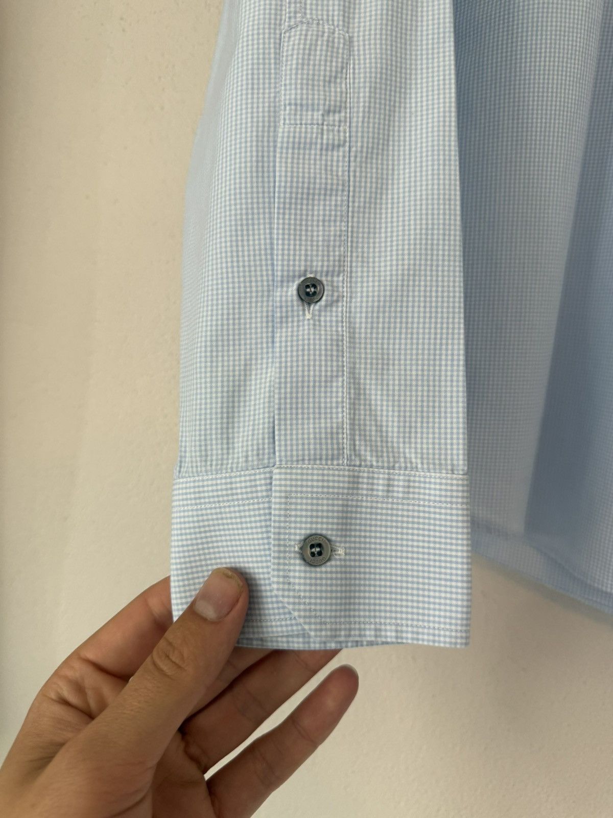 Gucci Light Blue Micro-Gingham Shirt with Striped Collar Size US M / EU 48-50 / 2 - 8 Thumbnail