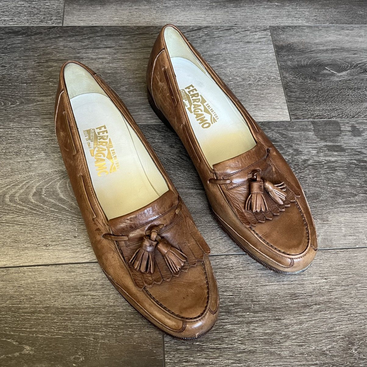 Designer Vintage Salvatore Ferragamo Tassel Leather Loafers Shoes Low Size US 10 / EU 43 - 1 Thumbnail