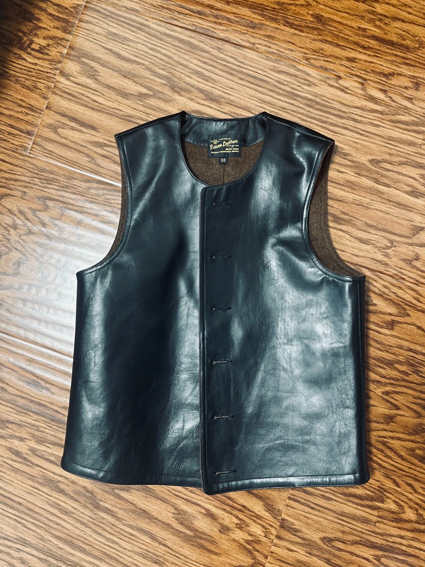 Freewheelers Bourn Black Leather Vest with Wool Lining Size US M / EU 48-50 / 2 - 1 Thumbnail