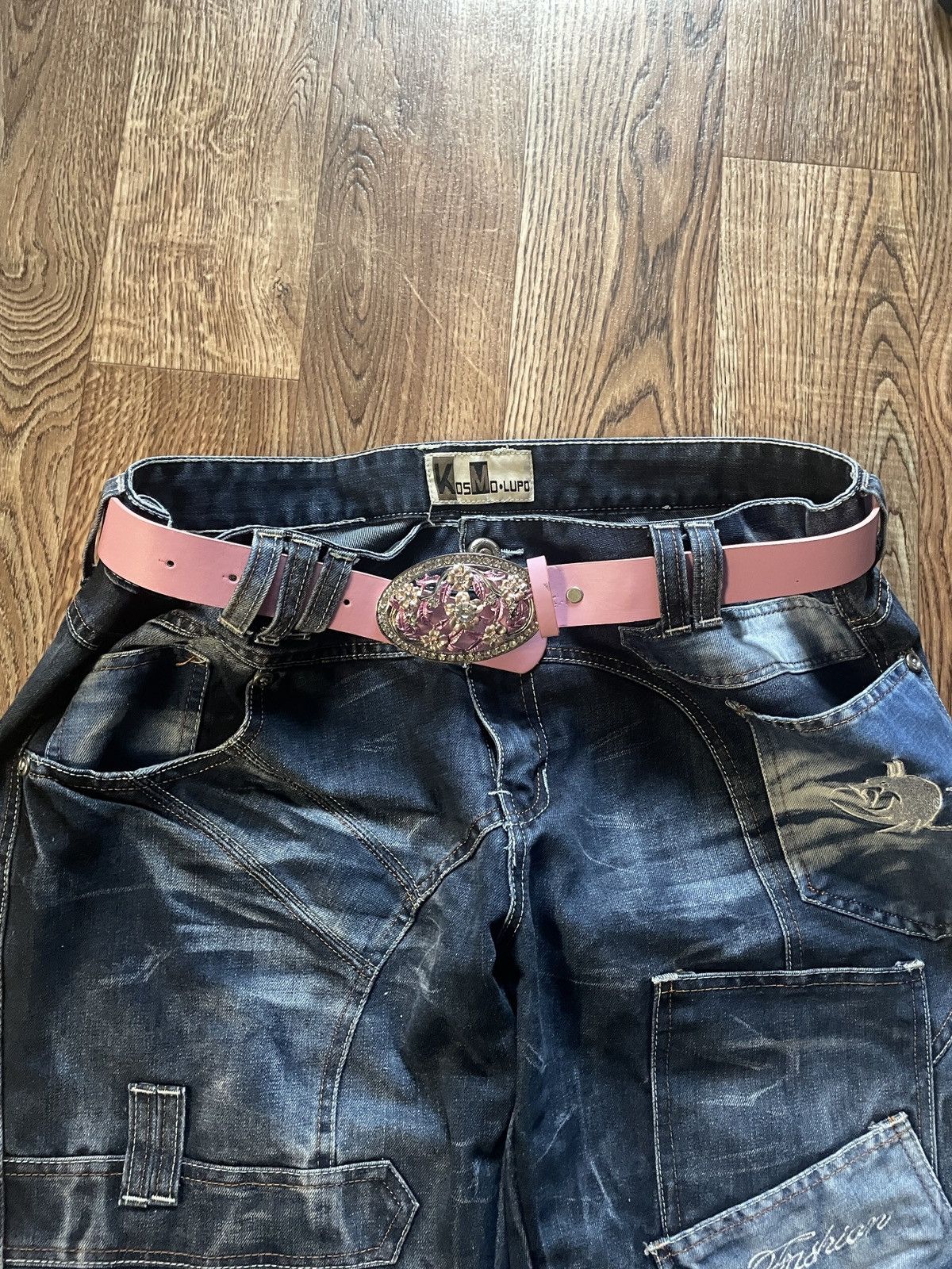 Japanese Brand Y2K 2000s Silver Cross Hip Hop Skater Black Roller Belt Size ONE SIZE - 2 Thumbnail