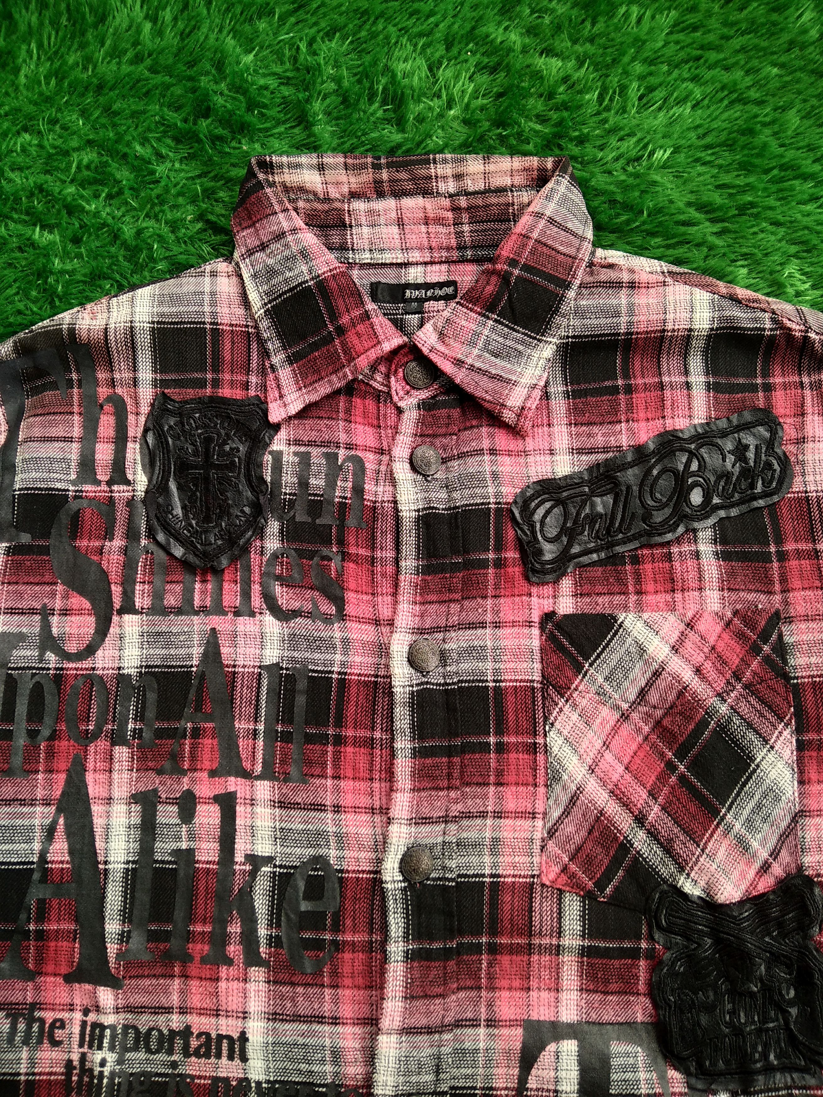 If Six Was Nine × KMRii × Le Grande Bleu (L.G.B.) VTG 00s Ivanhoe Punk Lather Pacth Poem Plaid Flannel Shirt Size US M / EU 48-50 / 2 - 3 Thumbnail