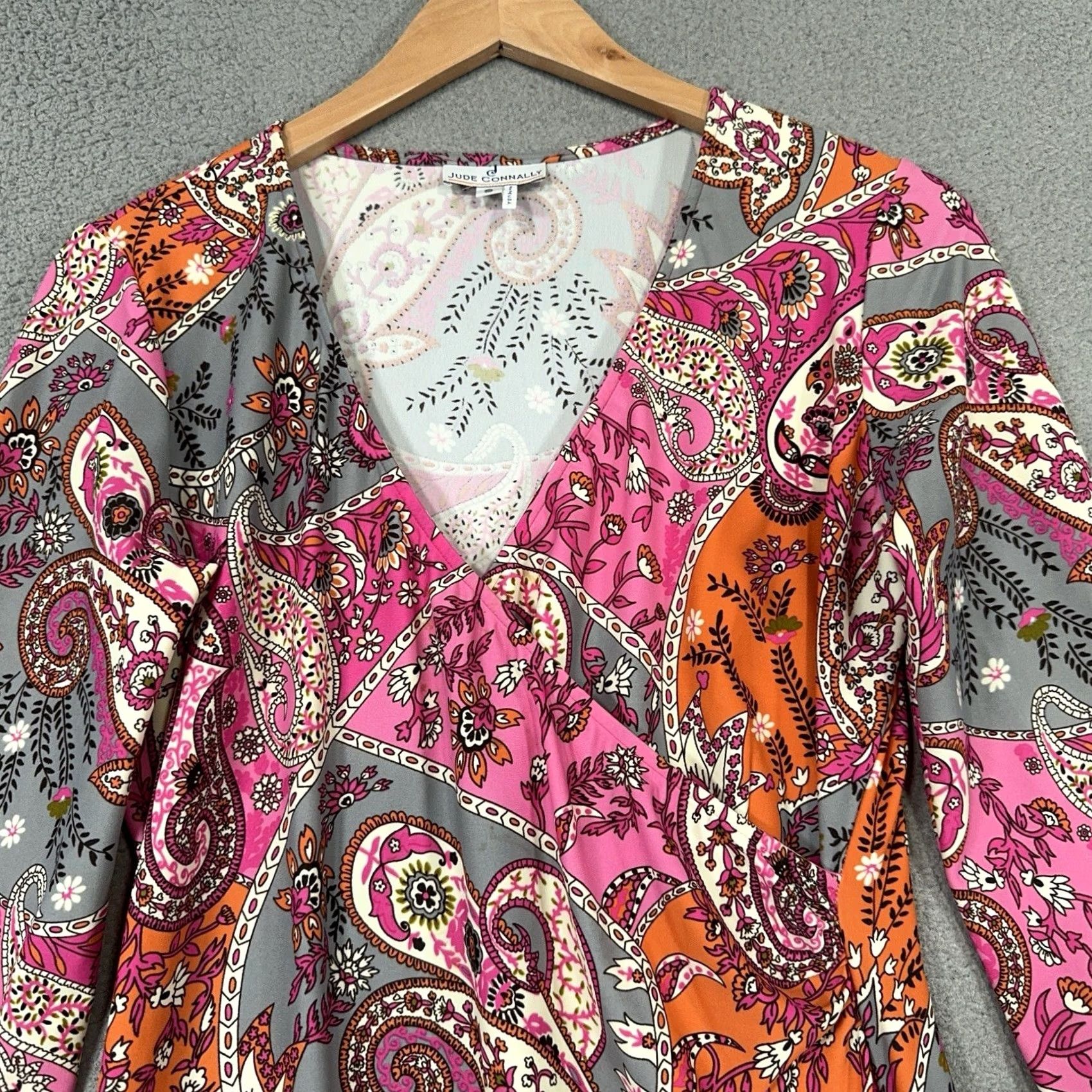 Pinko Jude Connally Dress Women Small Pink Paisley Print Surplice Stretch Resort Wear Size S / US 4 / IT 40 - 5 Thumbnail