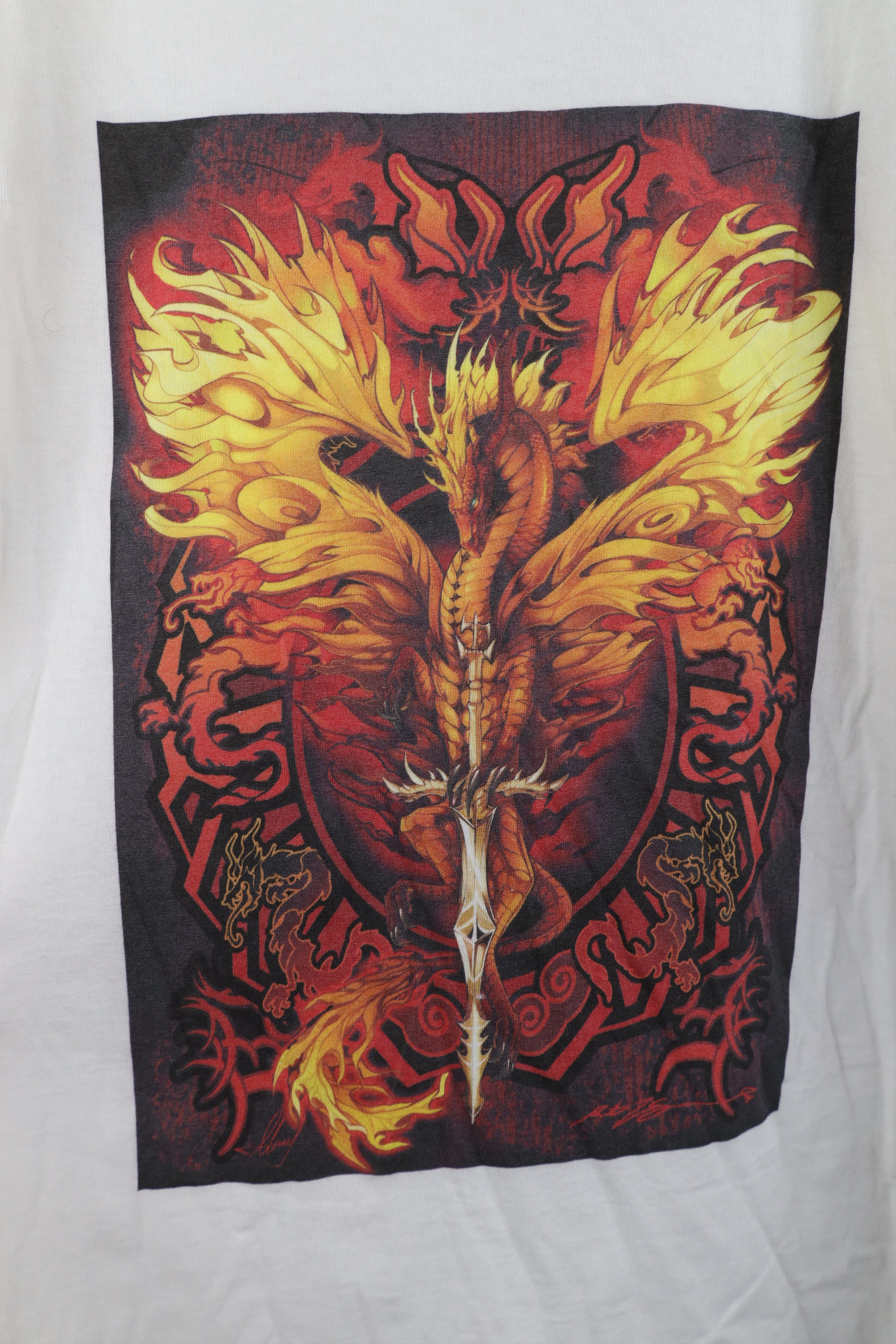 Vintage Vintage 90s Y2K Streetwear Dragon Sword Fire Flames T-Shirt Size US XL / EU 56 / 4 - 4 Thumbnail
