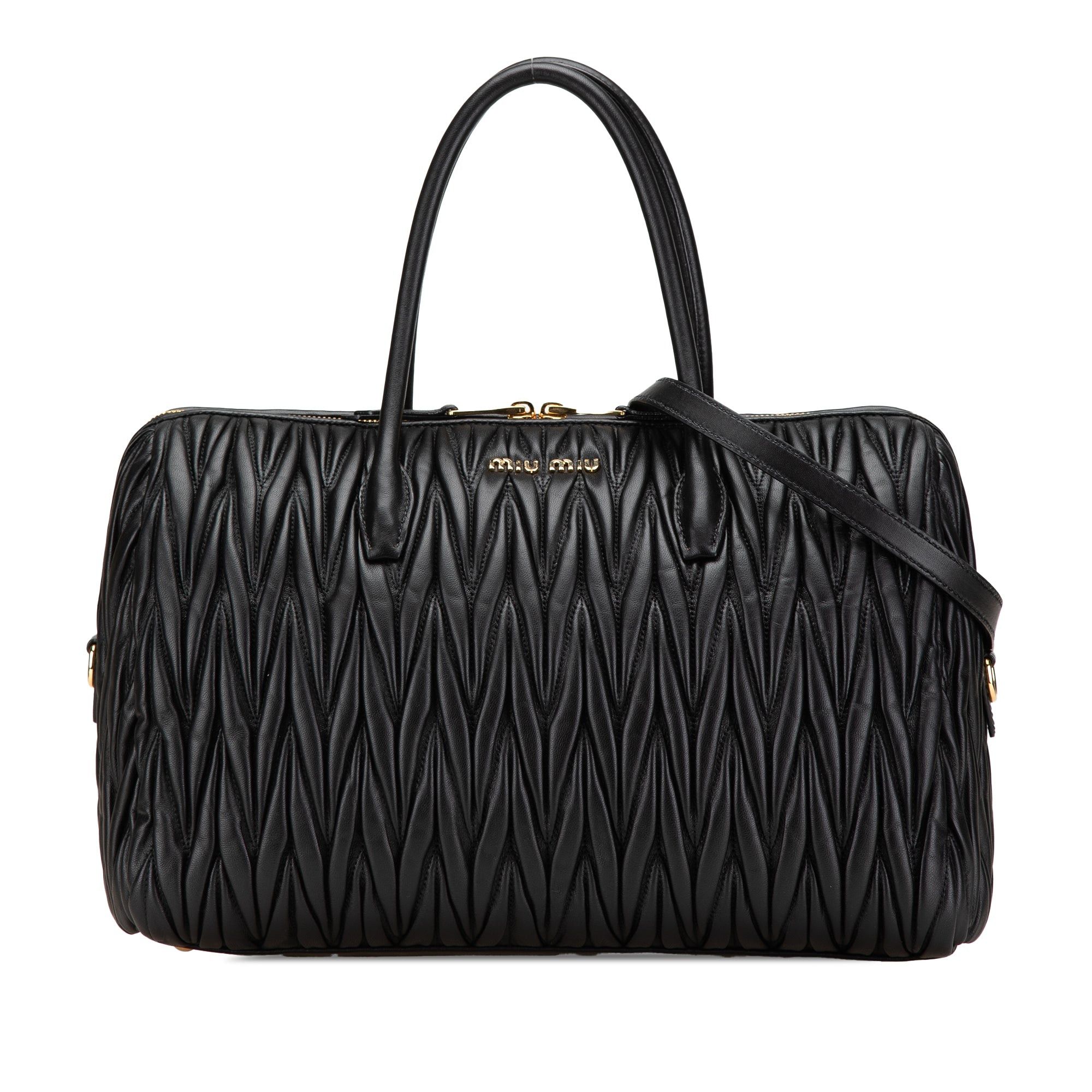 Miu Miu Miu Miu Matelasse Nappa Zip Satchel Black Size ONE SIZE - 1 Thumbnail