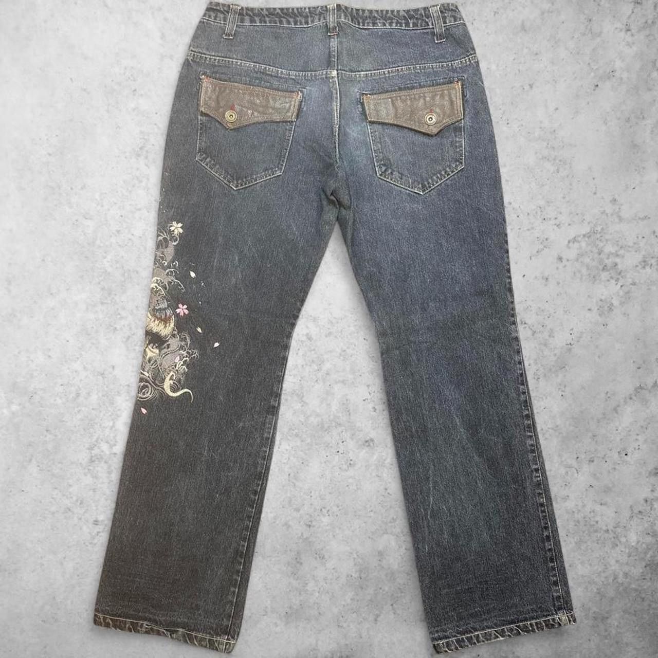 Other Y2K GUMU Koi Fish Embroidered Dark Wash Straight Leather pkt Size US 34 / EU 50 - 2 Thumbnail