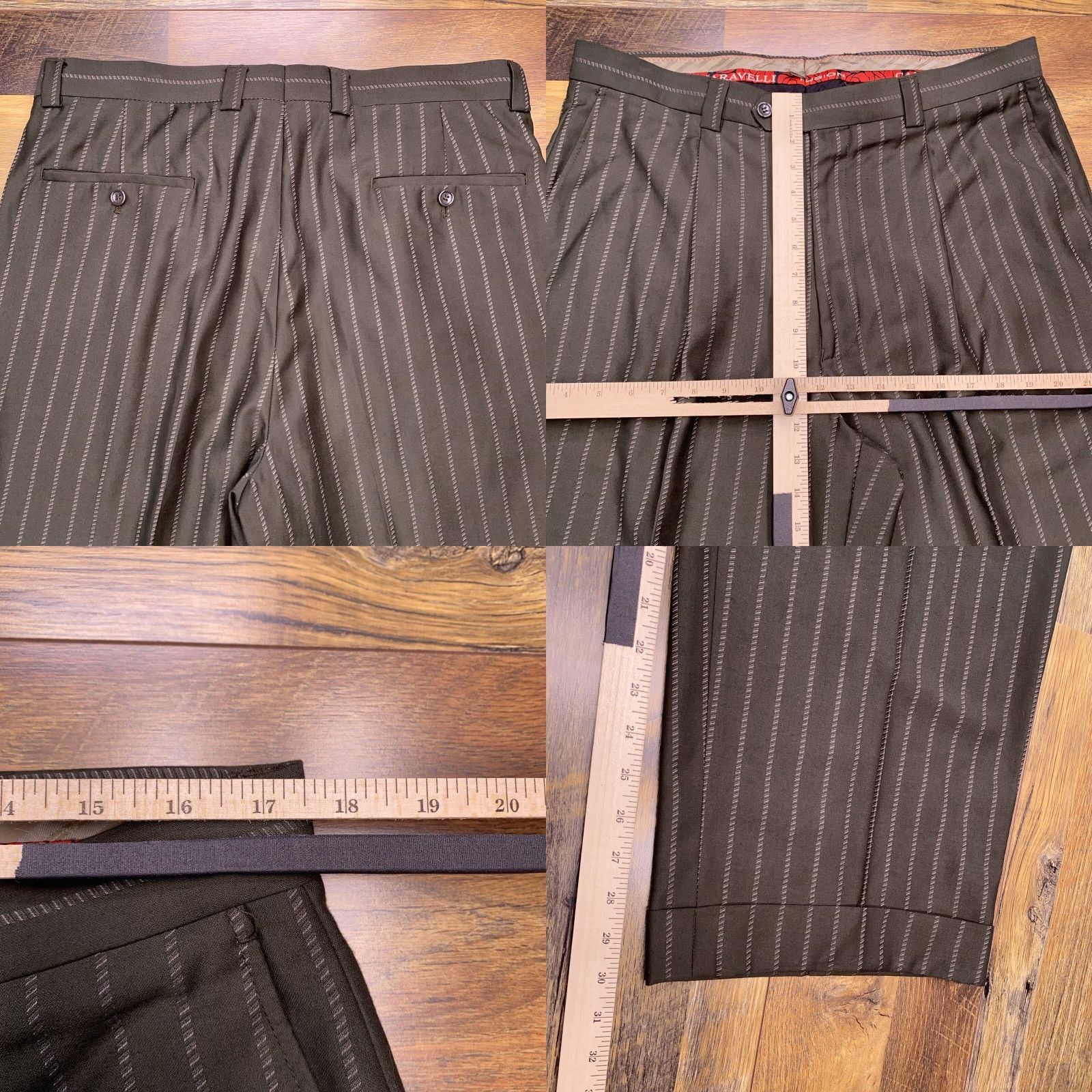 Vintage Caravelli Suit 42R 2 Piece Green Striped Polyester Viscose Formal Wedding Men Regular 2 Piece Vintage No Size 42R - 11 Thumbnail