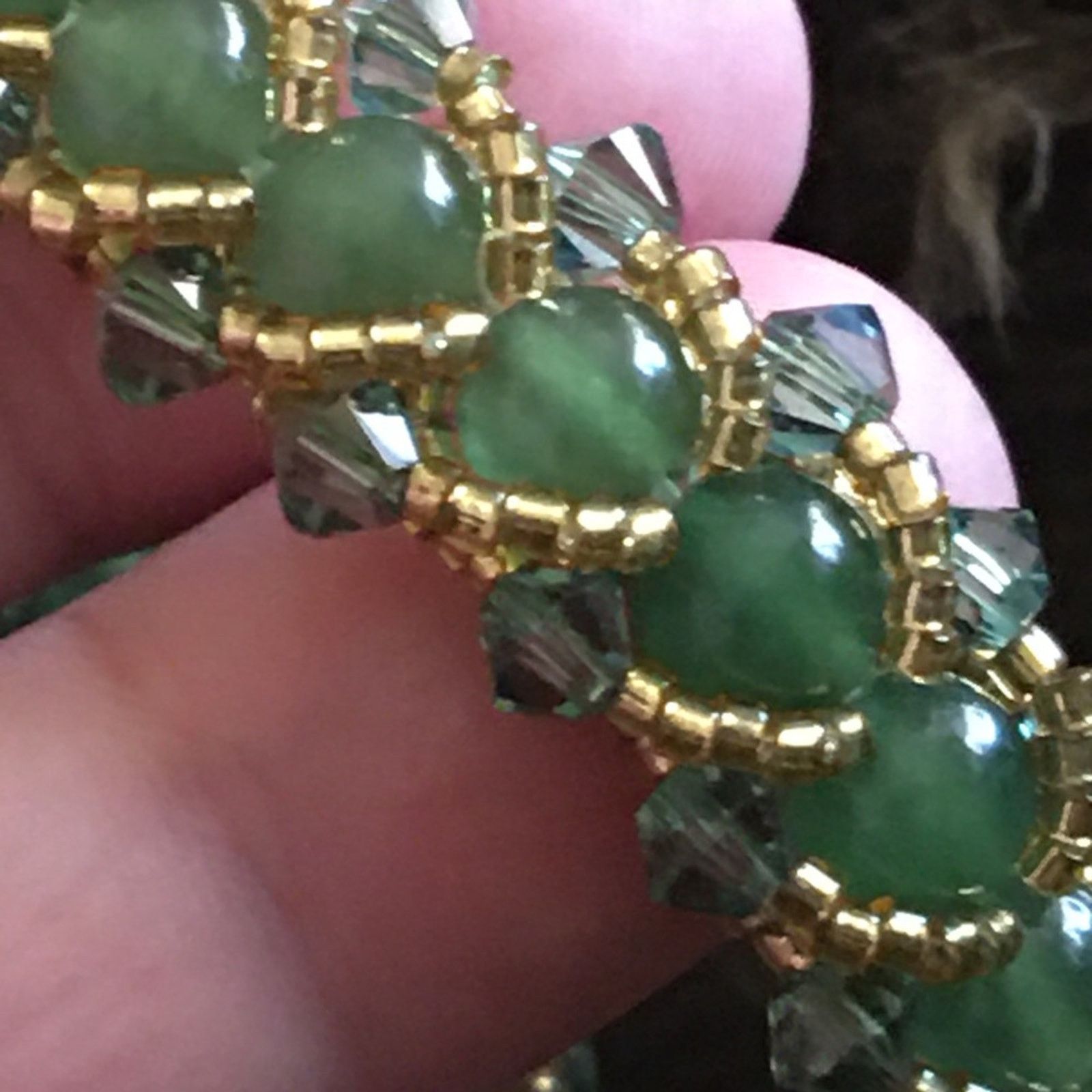 Vintage Vintage green and gold glass beaded bracelet Size ONE SIZE - 10 Thumbnail