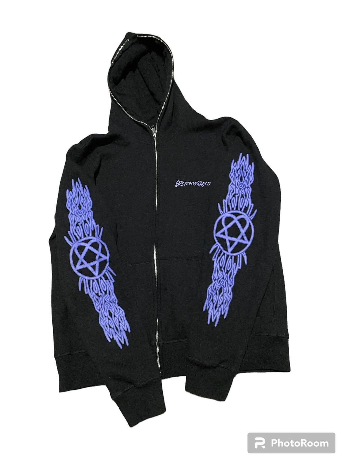 image of Psychworld Bam Margera Heartagram Full Zip Hoodie in Black, Men's (Size XL)