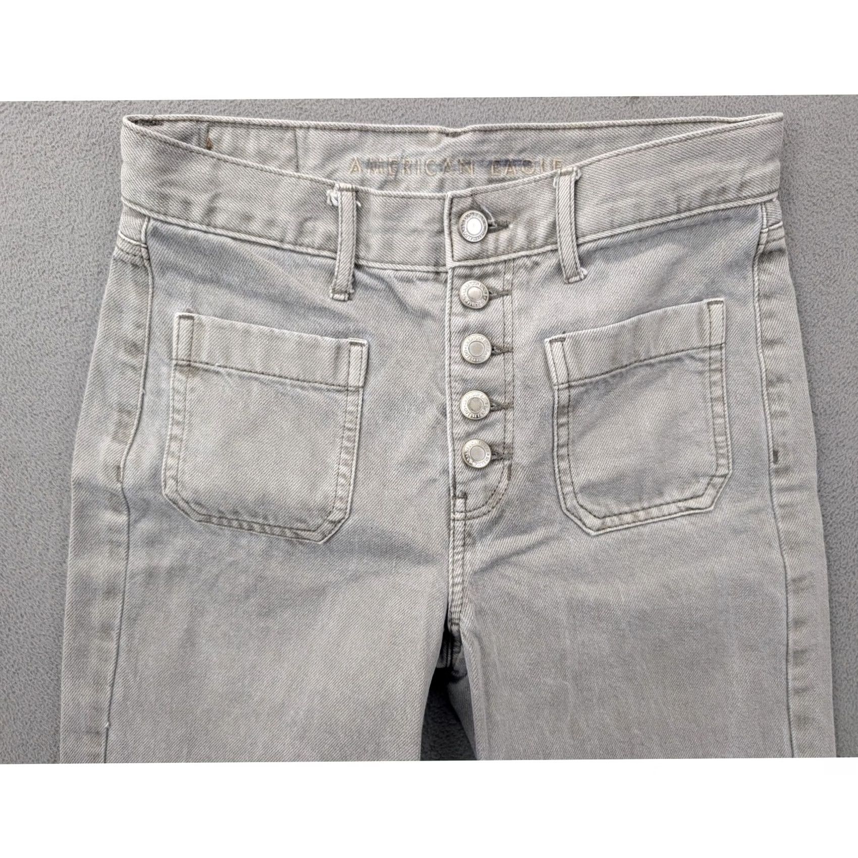 Vintage American Eagle Womens Gray Denim Wide-Leg Cropped Button Fly Jeans Size 0 Size 25" / US 0 / IT 36 - 3 Thumbnail