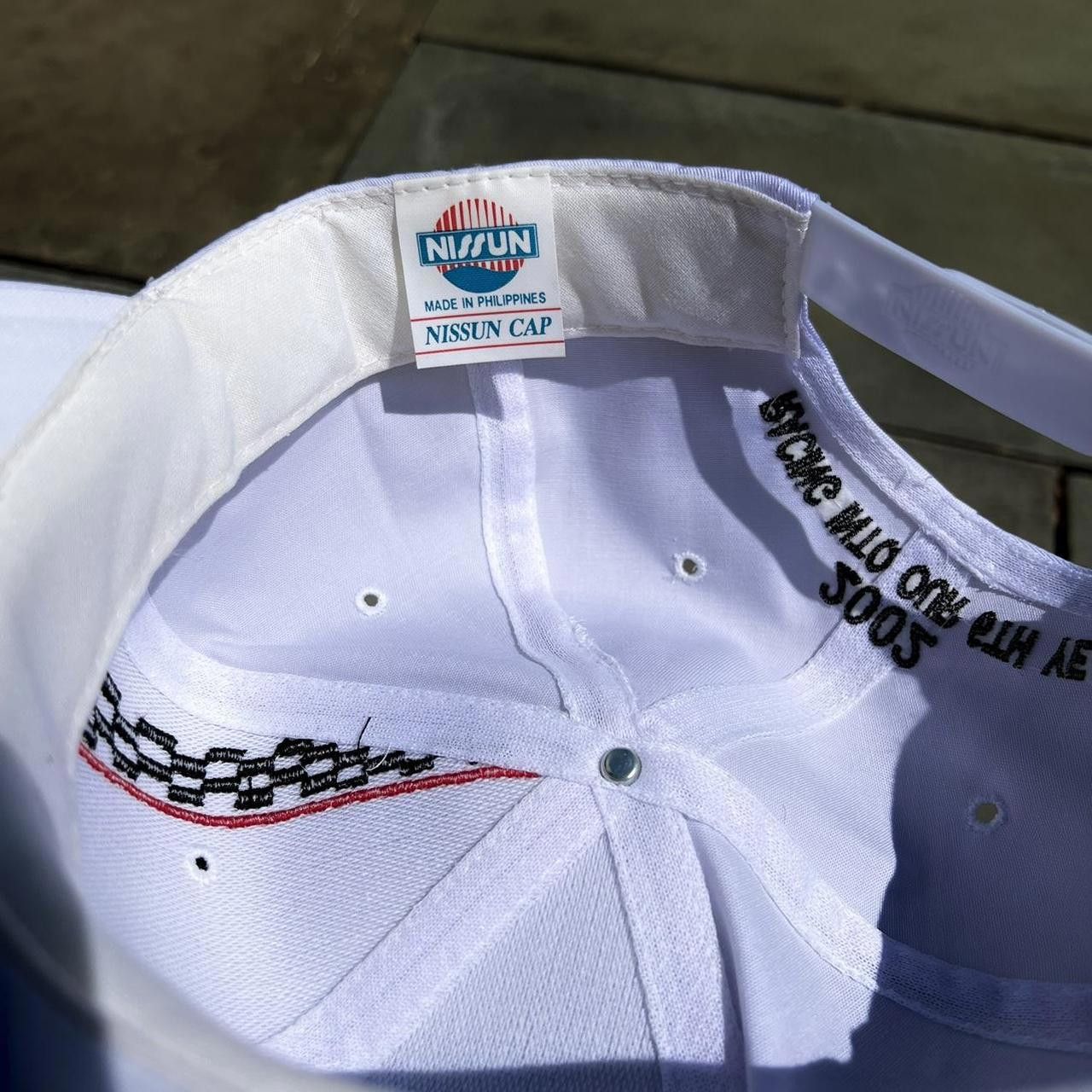 Vintage Y2K 2002 Car Racing Checkered Stripe White Hat Size ONE SIZE - 6 Thumbnail