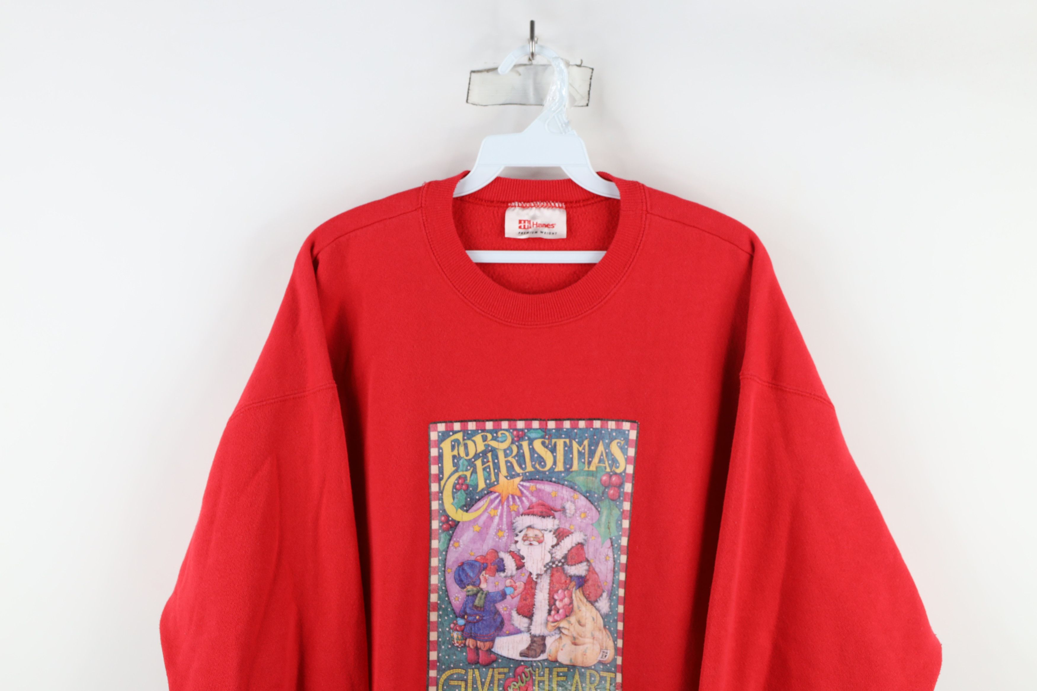 Vintage Vintage 90s Christmas Give Your Heart Santa Sweatshirt Red Size XXL / US 16-18 / IT 52-54 - 2 Thumbnail