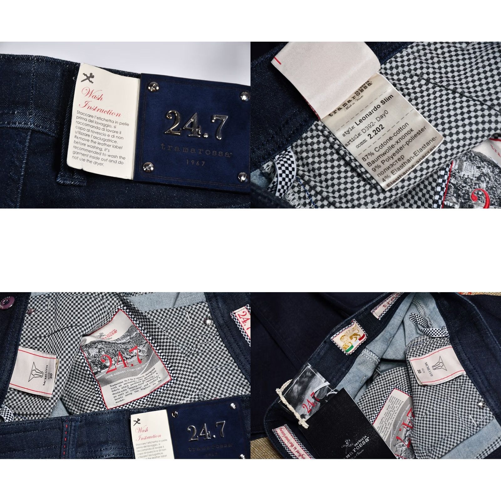 Vintage SARTORIA TRAMAROSSA LEONARDO SLIM JEANS Men 30 Blue 34.65" Inseam Stretch Skinny Denim 87% Cotton 9% Polyester 4% Elastane, NEW Size US 30 / EU 46 - 8 Thumbnail