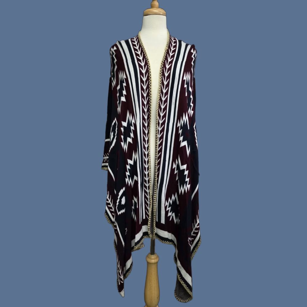 Vintage VINTAGE Cowgirl Legend Aztec Knit Shawl Wrap Open Front Red & Blue Women's S/M Size M / US 6-8 / IT 42-44 - 1 Thumbnail