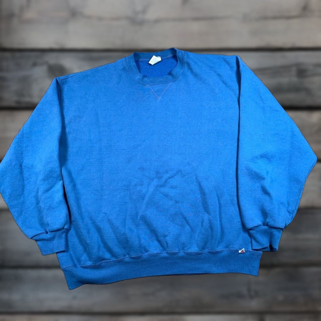 Russell Athletic VTG Russell Athletic Sweatshirt Adult 2XL Blue Crewneck Pullover 50-50 Cotton-Polyester Distressed 90s Mens Size US XXL / EU 58 / 5 - 1 Thumbnail
