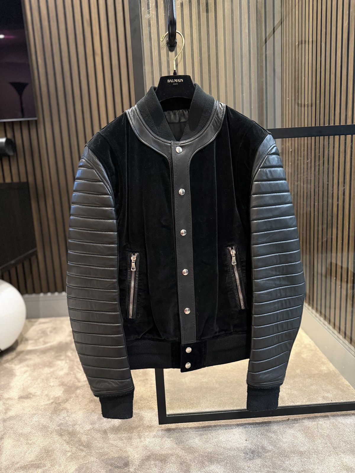 Balmain Balmain quilted leather velour varsity jacket Size US L / EU 52-54 / 3 - 1 Thumbnail