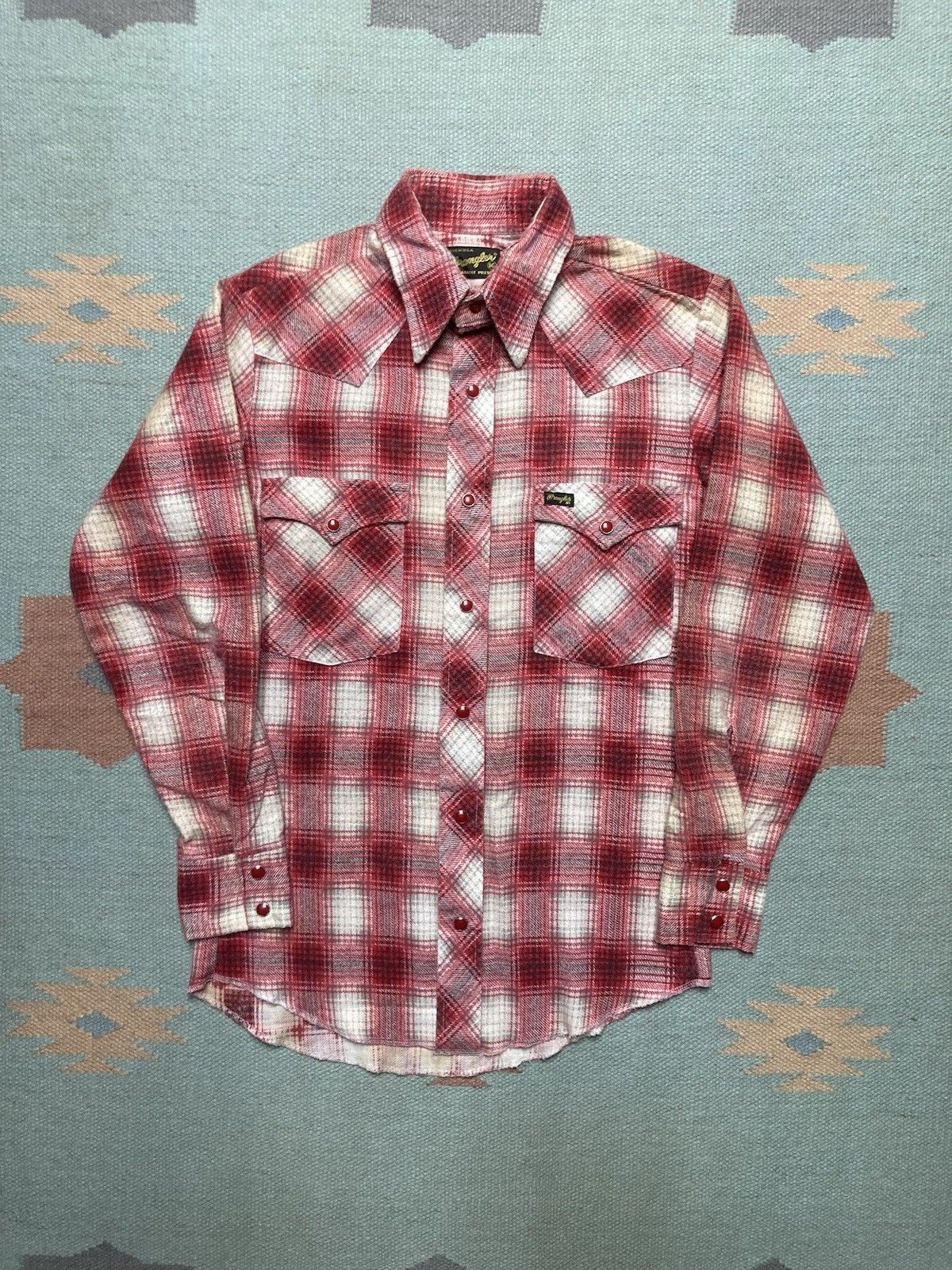 Vintage × Wrangler 70s Pearl snap flannel shirt wrangler shadow plaid womens 16 Size M / US 6-8 / IT 42-44 - 1 Thumbnail