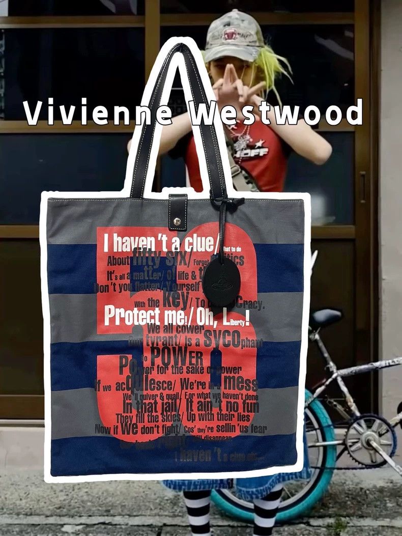 Vivienne Westwood size os Punk striped canvas tote bag with