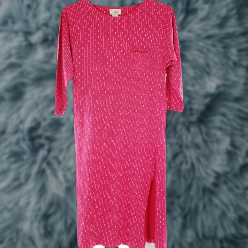 Victoria's Secret VINTAGE Victoria's Secret Gown Nightgown Womens Large Pink 100% Cotton 80s Solid Long Sleeve L Womens Size ONE SIZE - 1 Thumbnail
