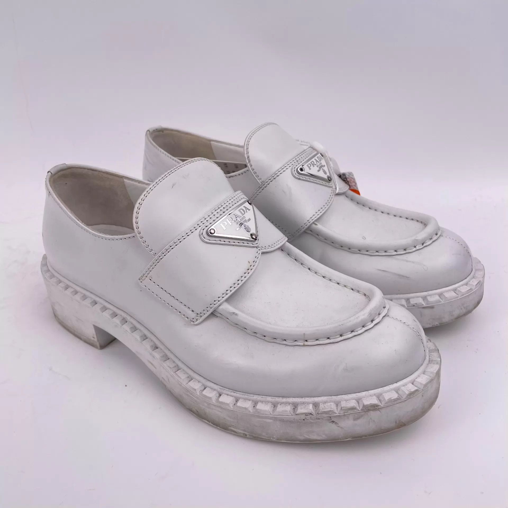 Prada Prada Women's White Chocolate Glossy Logo Loafer Size US 6.5 / IT 36.5 - 2 Thumbnail