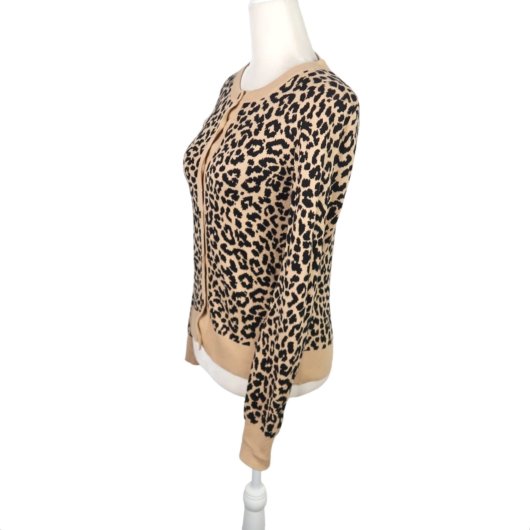 J.Crew J.Crew Cardigan Shirt Womens XXS Cotton Leopard Print Tan Black Long Sleeve Knit Sweater Size XXS / US 00 / IT 34 - 3 Thumbnail