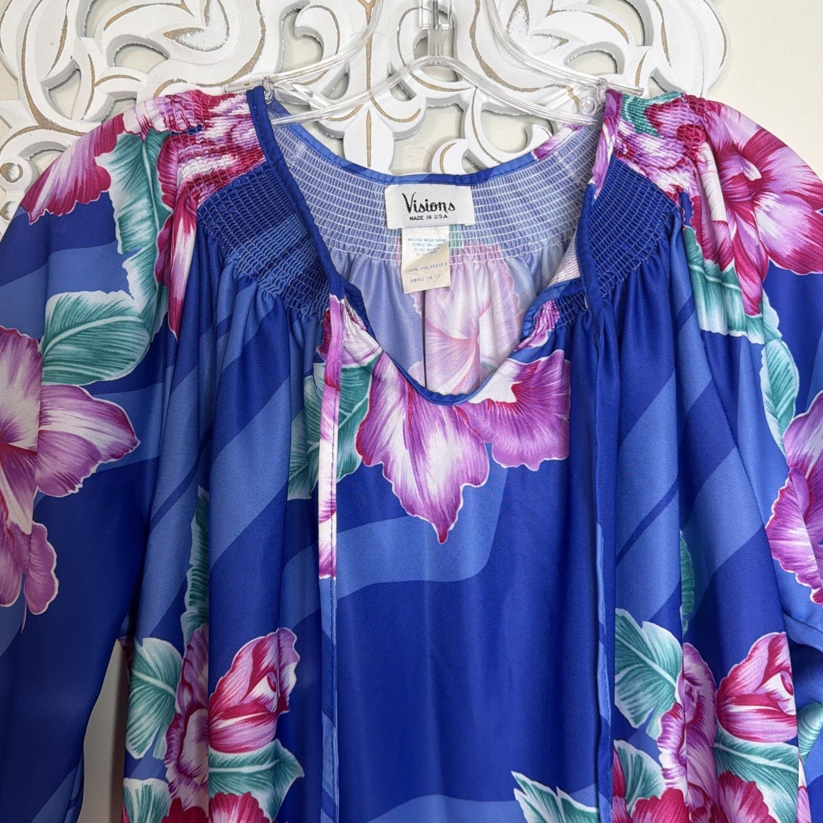 Other Muumuu Dress S Caftan Boho Floral Tropical Hibiscus Blue Size S / US 4 / IT 40 - 7 Thumbnail