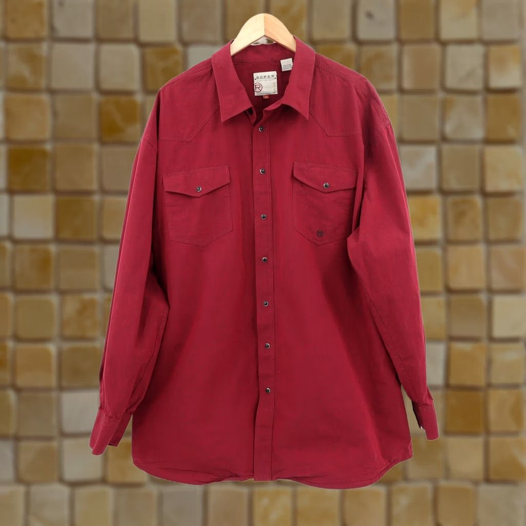 Roper Roper Men's Long Sleeve Button-Up Solid Red Western Shirt Sz 3XL Size US XXL / EU 58 / 5 - 1 Thumbnail