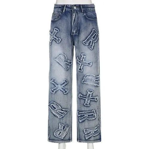 VIBE Jeans With Embroidered Letters Size 28" / US 6 / IT 42 - 1 Thumbnail