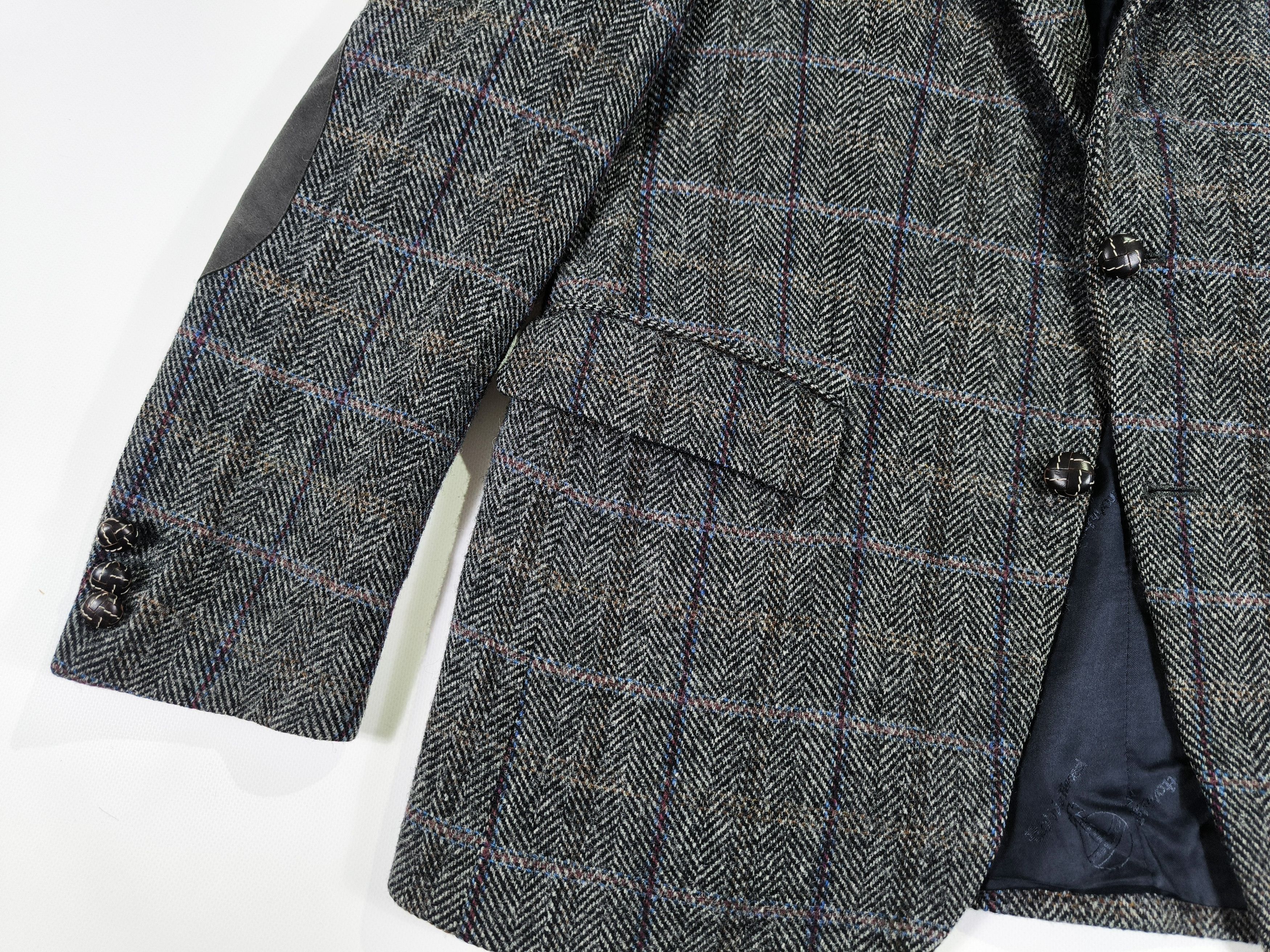 Harris Tweed Barutti Harris Tweed Elbow Patches Herringbone Wool Blazer Size 44R - 4 Thumbnail