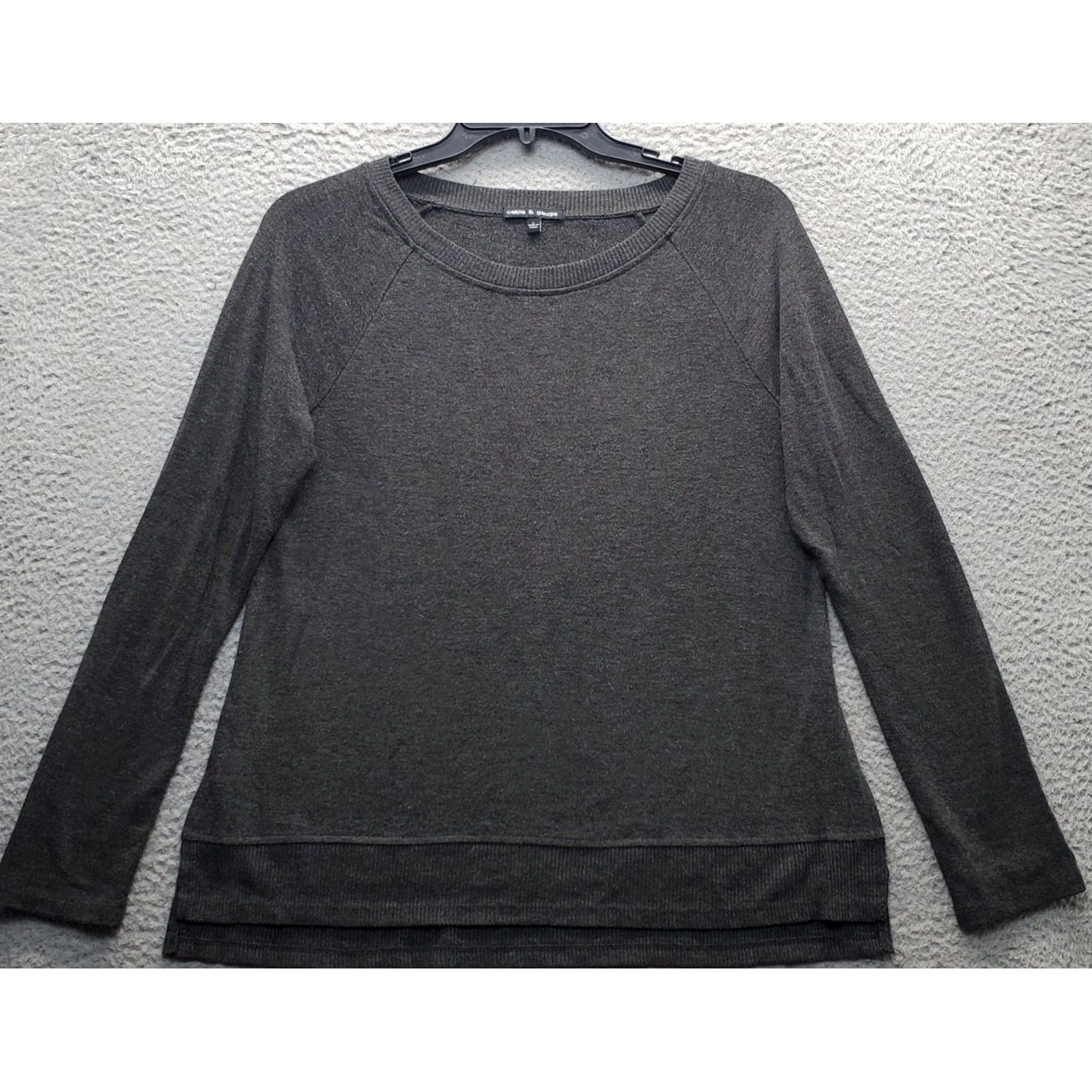 Vintage Cable & Gauge Sweater Women L Gray Long Sleeve Round Neck High Low Slit Pullover Size L / US 10 / IT 46 - 2 Thumbnail