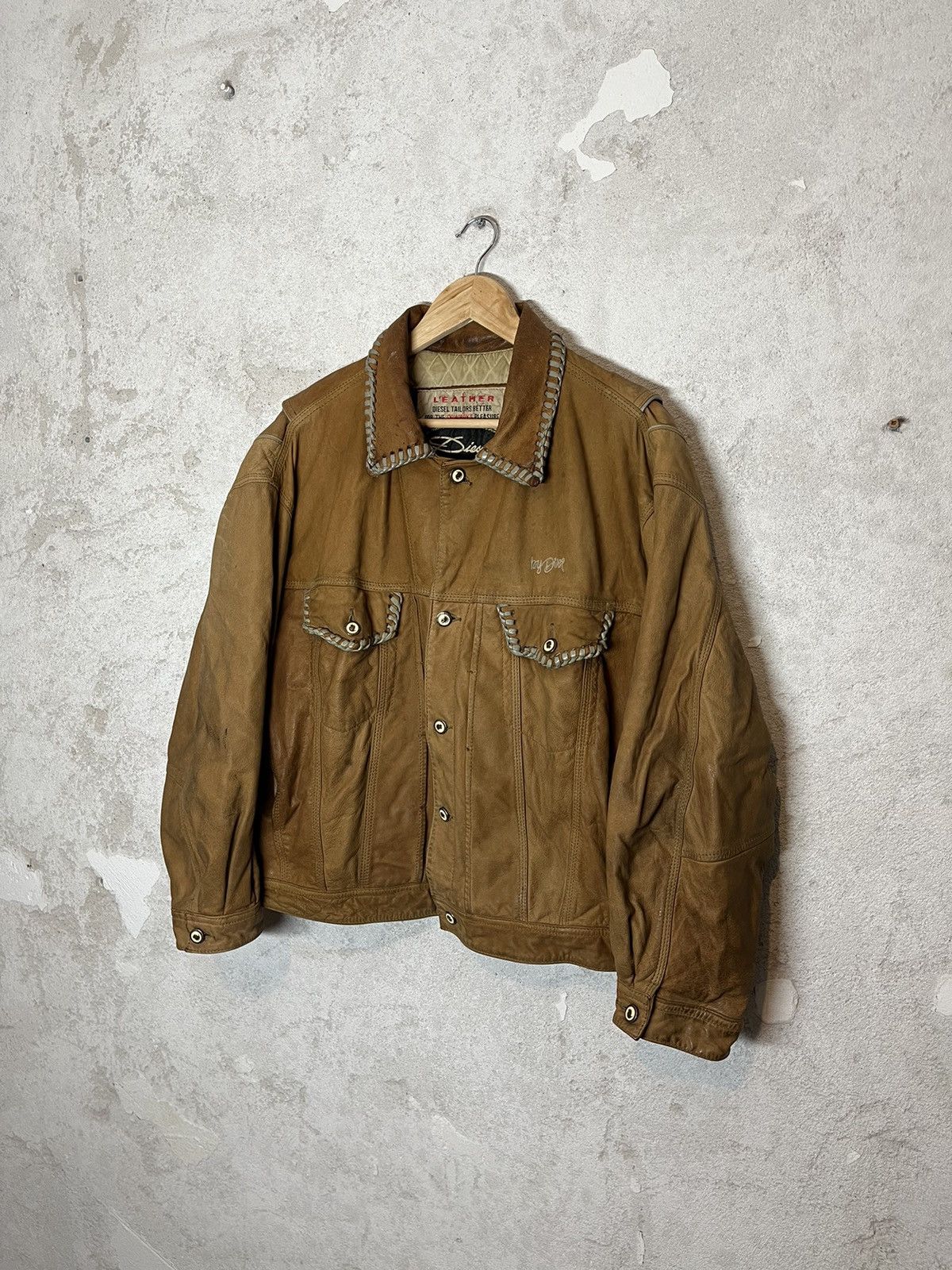 image of Diesel Vintage Retro 2000S Leather Motor Jacket 90's in Grey, Men's (Size Medium)