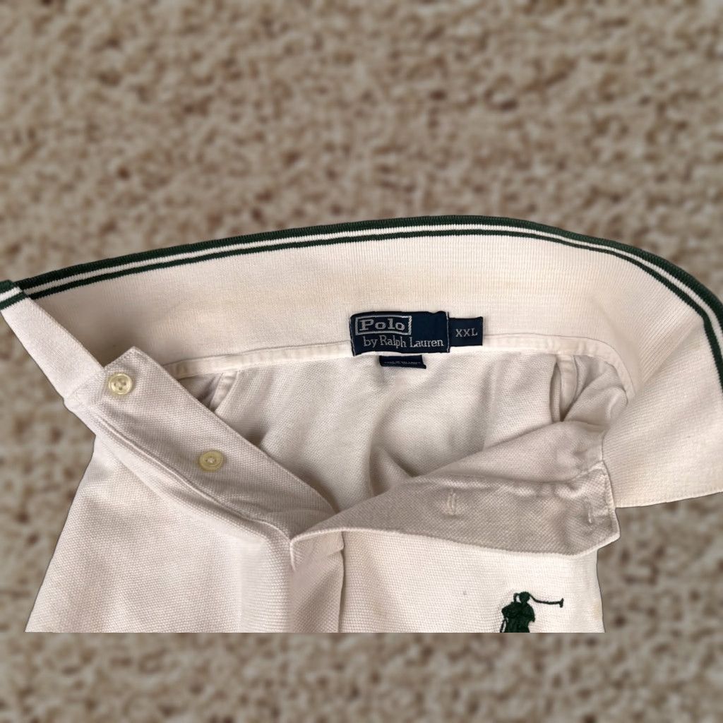 Ralph Lauren VINTAGE Ralph Lauren Polo Shirt Mens 2XL White Green 100% Cotton Knit Polo Shirt Mens XXLLarge White Green Polo Shirt Mens Size US XXL / EU 58 / 5 - 1 Thumbnail