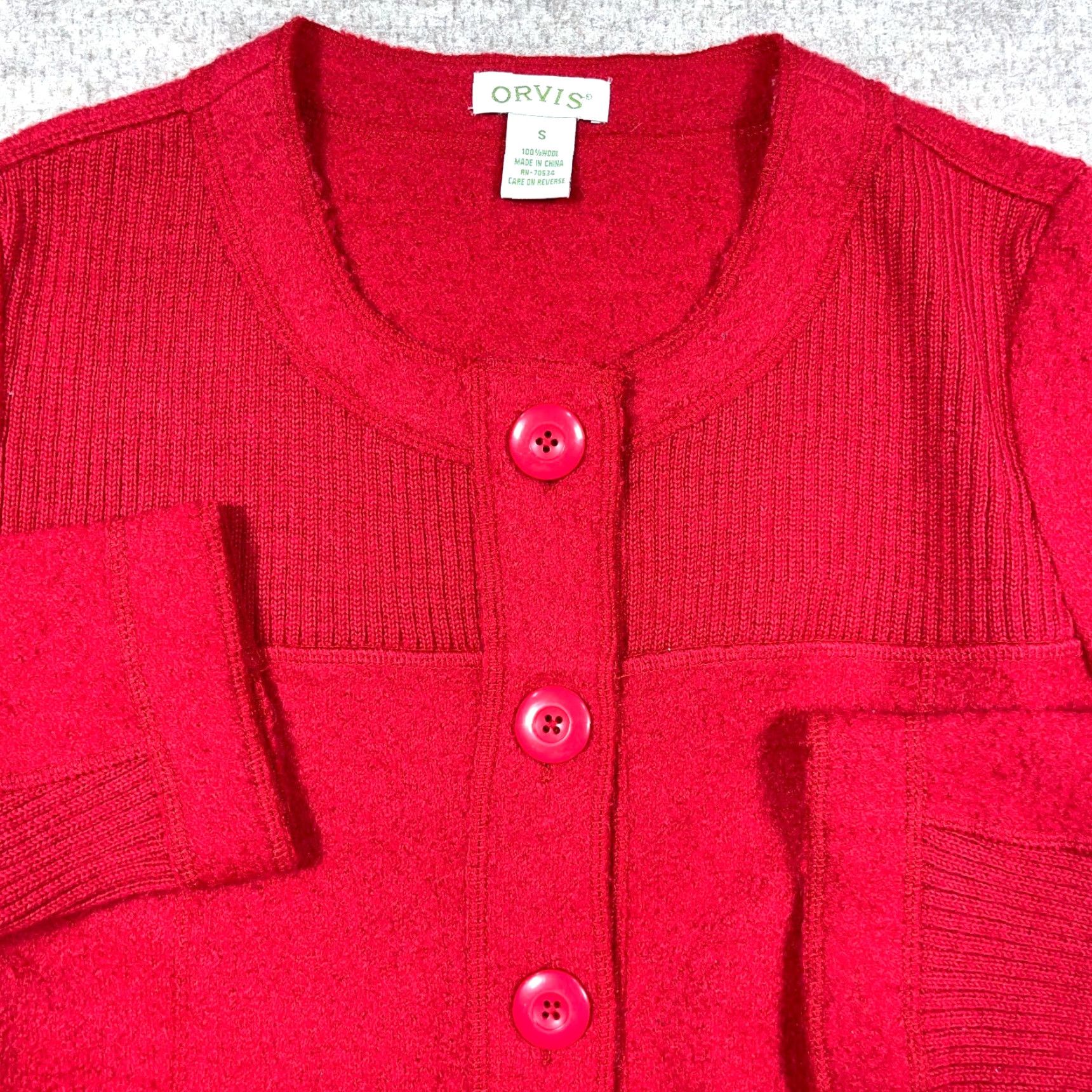 Orvis VINTAGE Orvis Cardigan Sweater Women Red 100% Wool Knit Button Up Pockets S Size S / US 4 / IT 40 - 2 Thumbnail