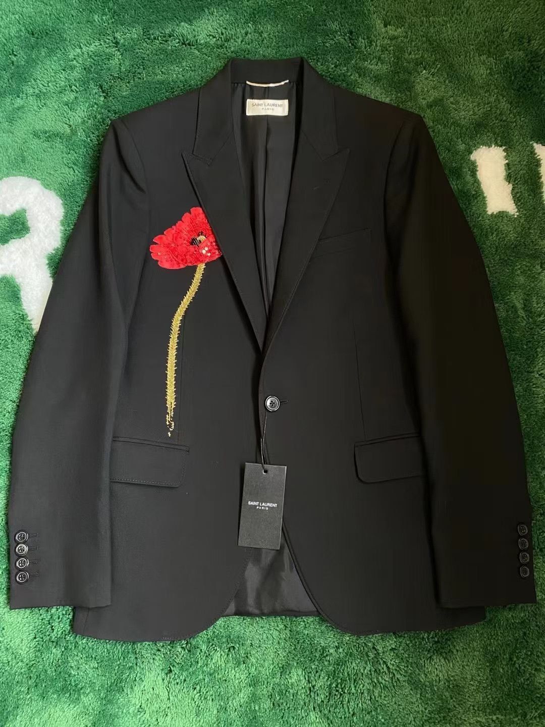 Anthony Vaccarello Saint Laurent One-Branch Flower Suit Jacket Size US S / EU 44-46 / 1 - 1 Thumbnail