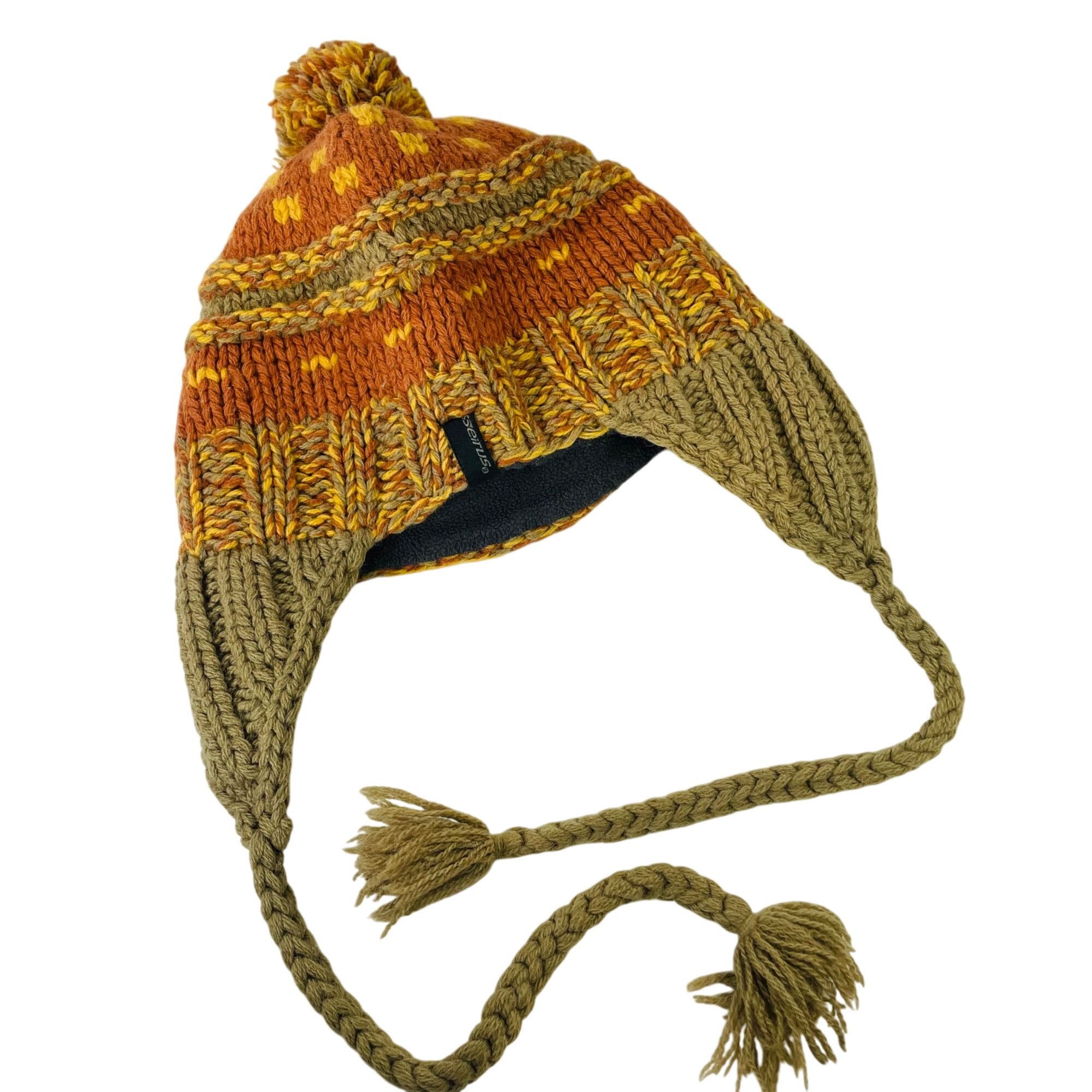 Other Seirus Lambswool Knit Hat W Pom Braided Tassel Orange Olive Size ONE SIZE - 7 Thumbnail