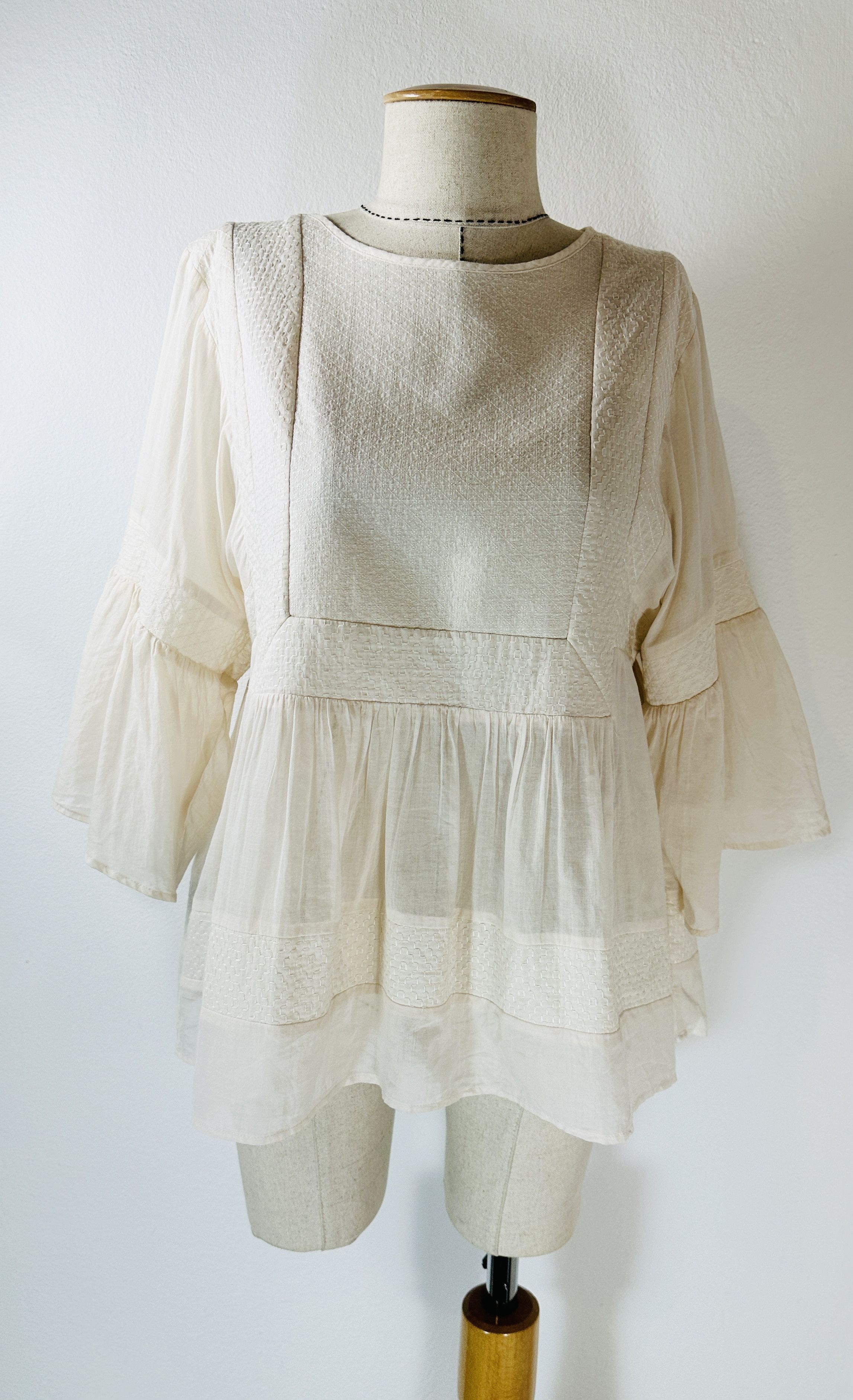 image of Closed Beige Cotton Blouse Top, Women's (Size Small)