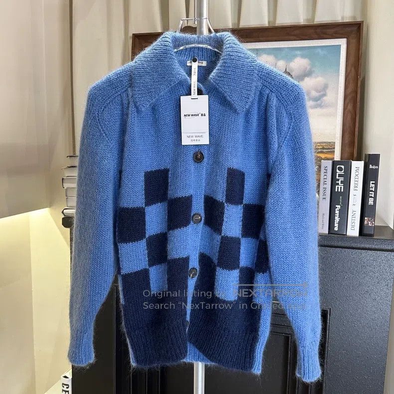 Miu Miu Miu Miu 36 Blue plaid knit cardigan coat Size S / US 4 / IT 40 - 1 Thumbnail