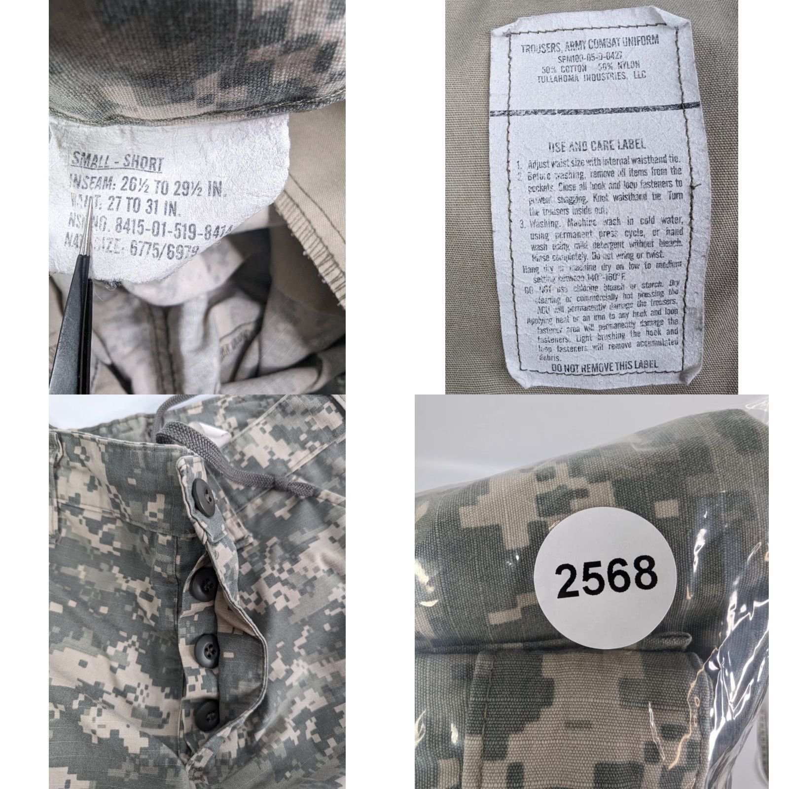 Vintage Army Combat Uniform Trousers Pants S Short Digital Camo Mens Navy Nylon Cotton Inseam 28" US Military SP M100-05-D-0427 Size US 29 - 9 Thumbnail