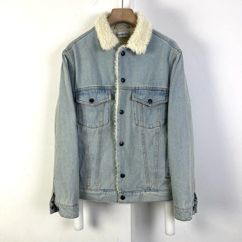 Balenciaga Balenciaga lamb fleece back logo denim jacket-2506 Size US S / EU 44-46 / 1 - 1 Thumbnail