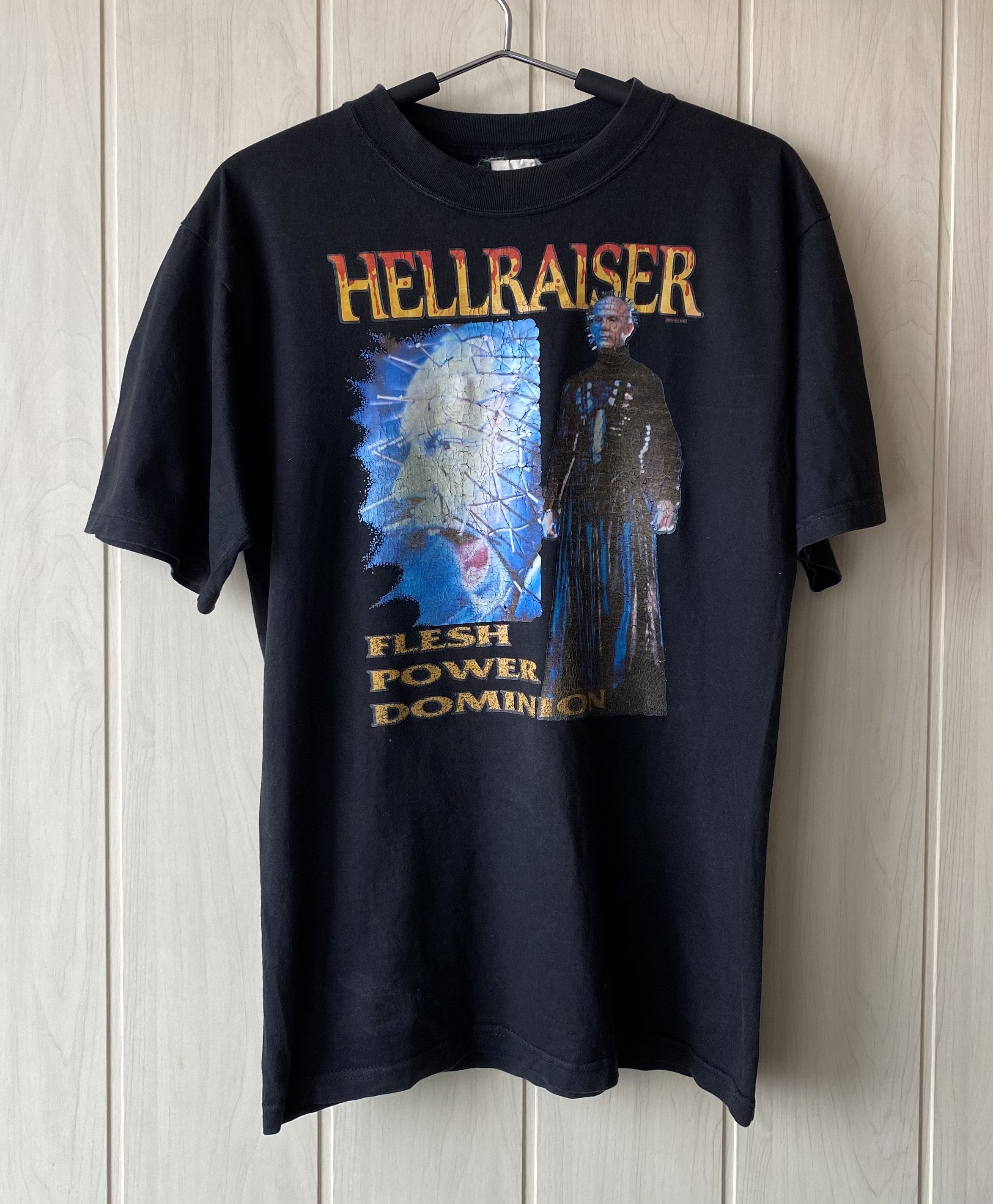 image of Movie x Vintage 1993 Pinhead Hellraiser Flesh Power Dominion Tee in Black, Men's (Size Small)