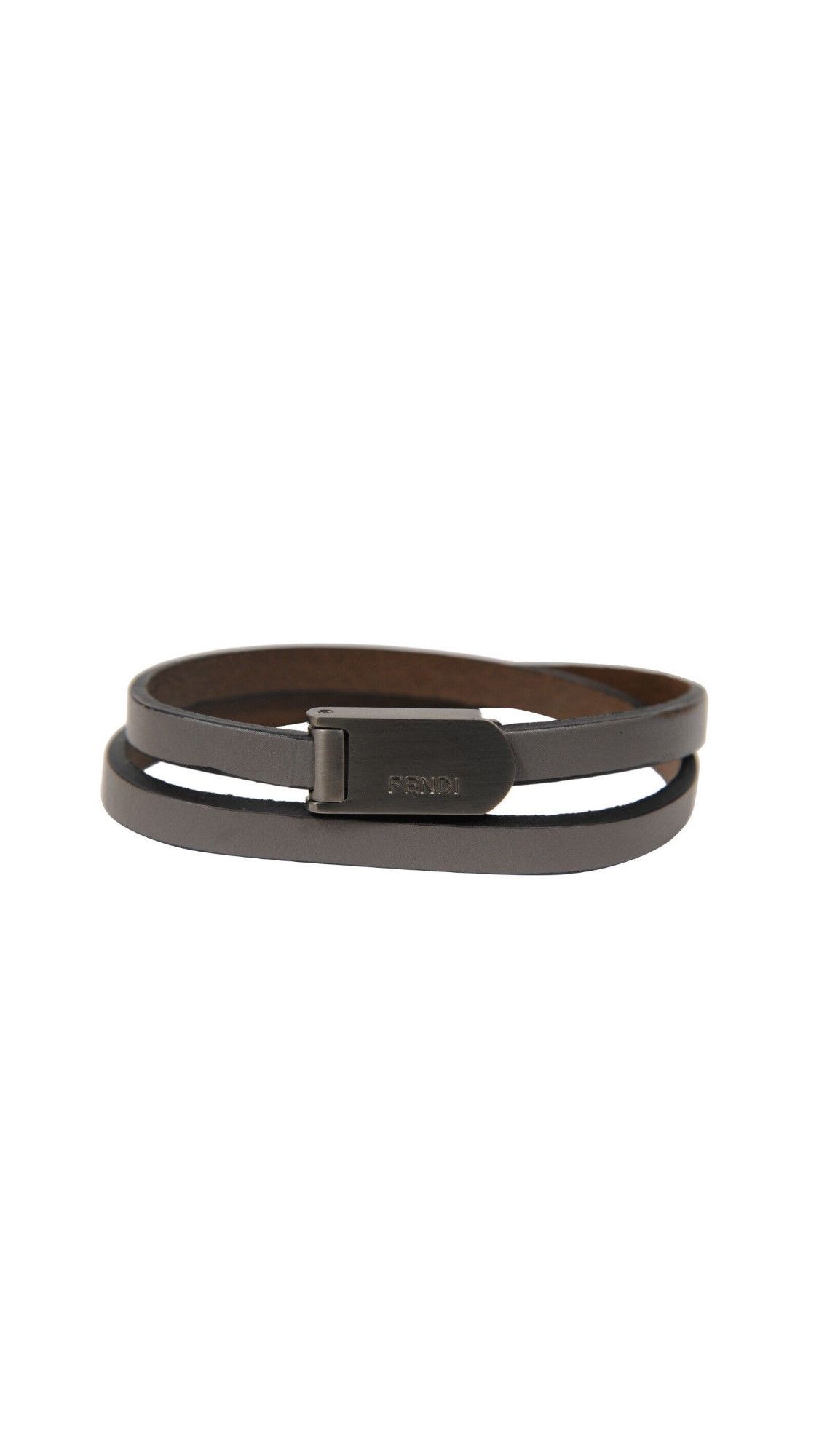 Fendi Double Wrap Bracelet Grey Leather Wristlet Adjustable Size ONE SIZE - 1 Thumbnail