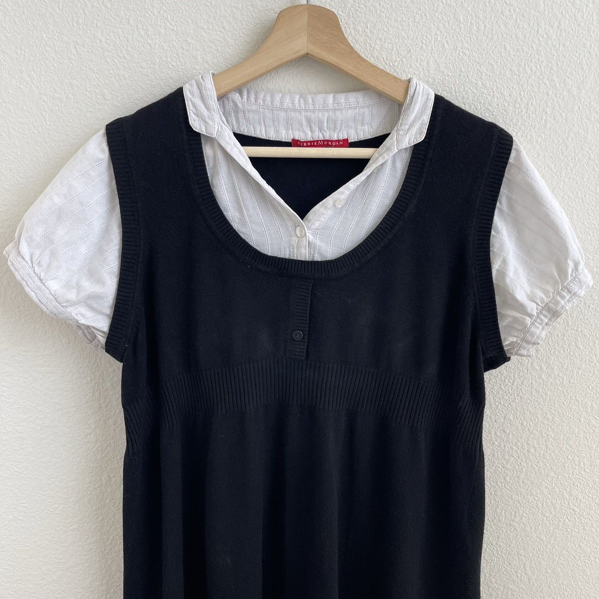 Other DEBBIE MORGAN Vintage Black White Knit Milkmaid Academia Top Size L / US 10 / IT 46 - 5 Thumbnail